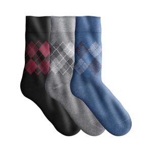 Blancheporte Súprava 3 párov ponožiek s motívom kosoštvorcov čierna+sivá+modrá 47/50