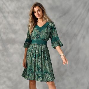 Blancheporte Šaty s potlačou a macramé zelená/ražná 50
