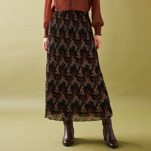 Blancheporte Plisovaná sukňa s potlačou kvetov z recyklovaného polyesteru, pre nižšiu postavu čierna/karamelová 42
