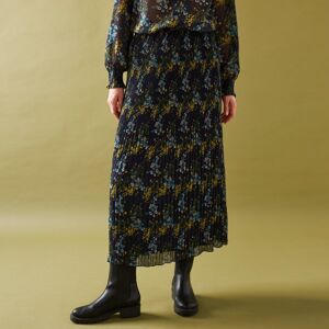 Blancheporte Plisovaná sukňa s potlačou kvetov z recyklovaného polyesteru, pre nižšiu postavu nám.modrá/khaki 52