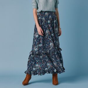 Blancheporte Dlhá volánová sukňa s potlačou kvetín tyrkysová/bronzová 52