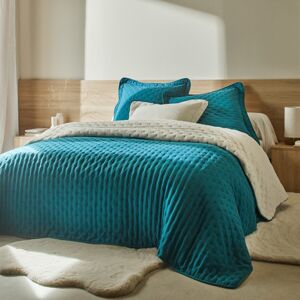 Blancheporte Obojstranná prikrývka na posteľ z prešívaného mikrovlákn sherpa pávia modrá obliečka na vankúš 65x65cm