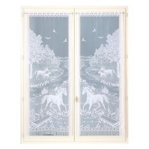 Blancheporte Rovná vitrážová záclona s motívom koňov, pre garnižovú tyč, pár biela 44x120cm