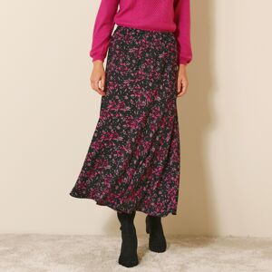 Blancheporte Krepová dlhá sukňa s potlačou čierna/purpurová 54