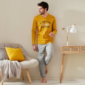 Blancheporte Pyžamo s potlačou textu a dlhými rukávmi medová/sivá 107/116 (XL)