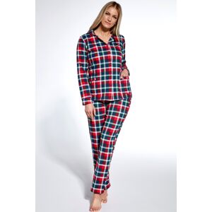 Dámske pyžamo Cornette Roxy - zapínacie z bavlny Tmavomodrá - červená L