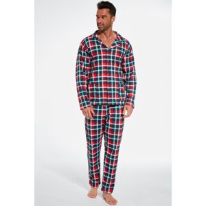 Pánske pyžamo Cornette Jimmie - propínací z bavlny Tmavomodrá - červená S