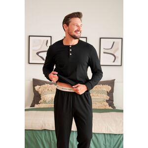 Černé pánské pyžamo s knoflíky a ozdobnou gumou Doctor Nap PMB.5267 Čierna XL