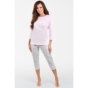 Dámske pyžamo Italian Fashion Noelie - trojštvrťové bavlnené Ružovo-sivá M
