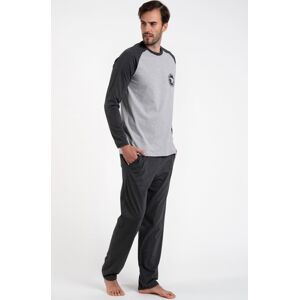 Pánske pyžamo Italian Fashion Morten - dlhé z bavlny Sivo-tmavosivá 2XL