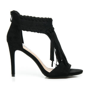 Semišové čierne dámske sandále so strapcami